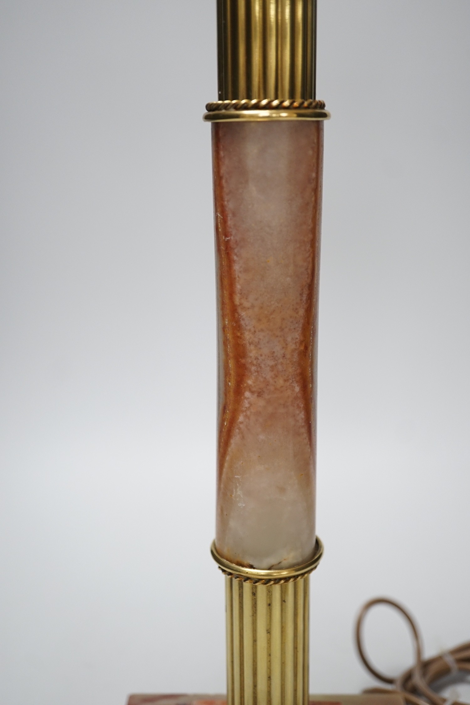 A brass and onyx Corinthian column table lamp, 55cm total height